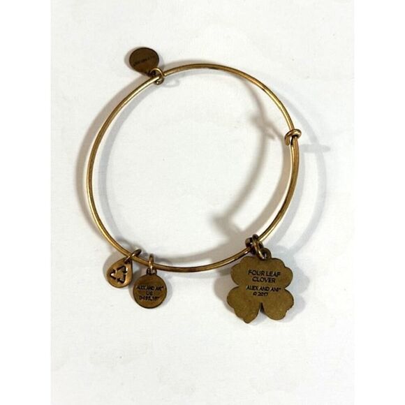 ALEX & ANI FOUR LEAF Clover Charm Expandable Wire Bracelet Gold tone 2017 - Picture 7 of 8